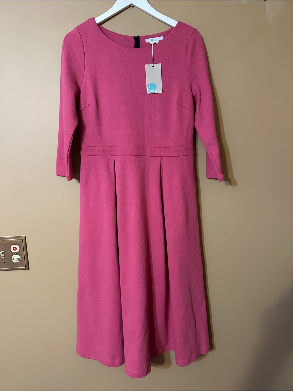 Boden Rose-Pink Three-Quarter Sleeve Midi Dress